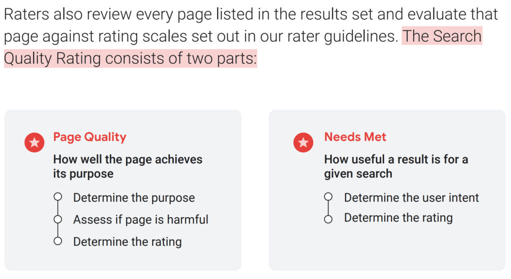 Screenshot der Quality Rater Guidelines von Google zur Page Quality.